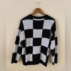 Black and white checkered patterned baggy sweater